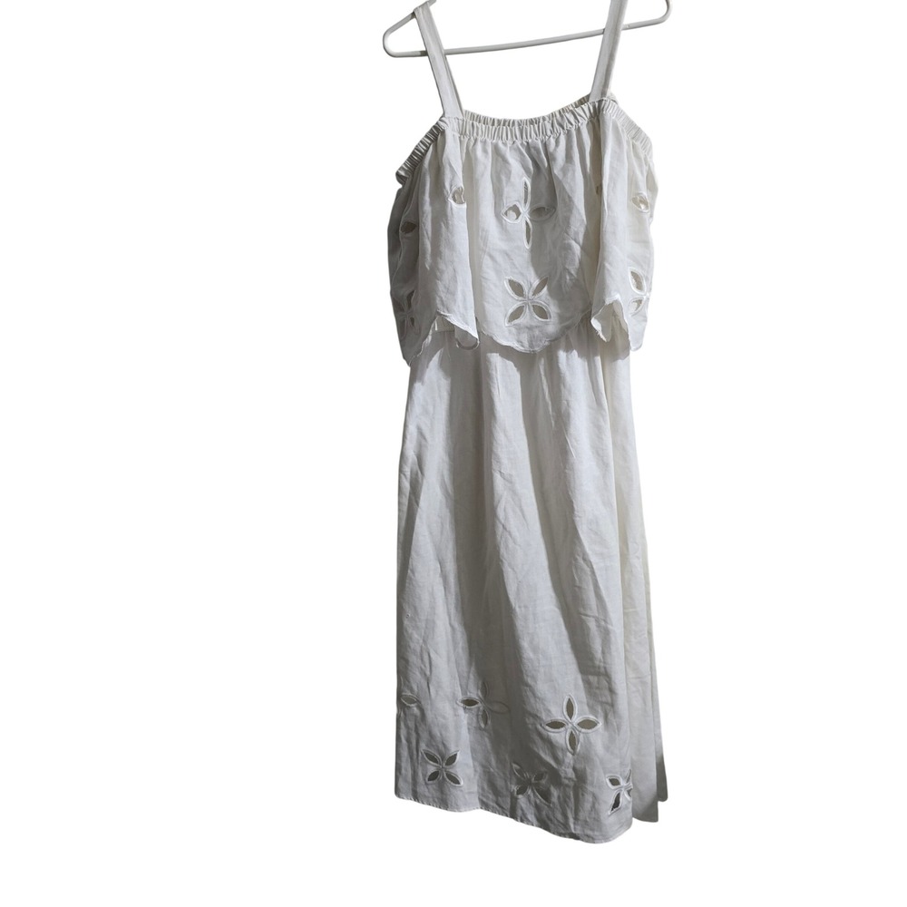 Ashley Stewart maxi Dress Women 18/20 White Eyelet Linen Blend Off Shoulder